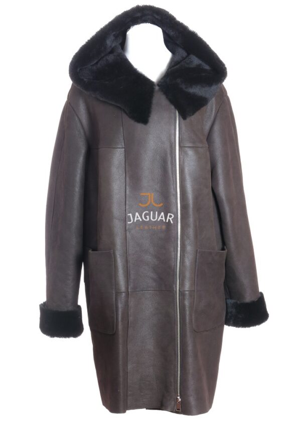 Женская дубленка длинная SAP1014b brown sofite