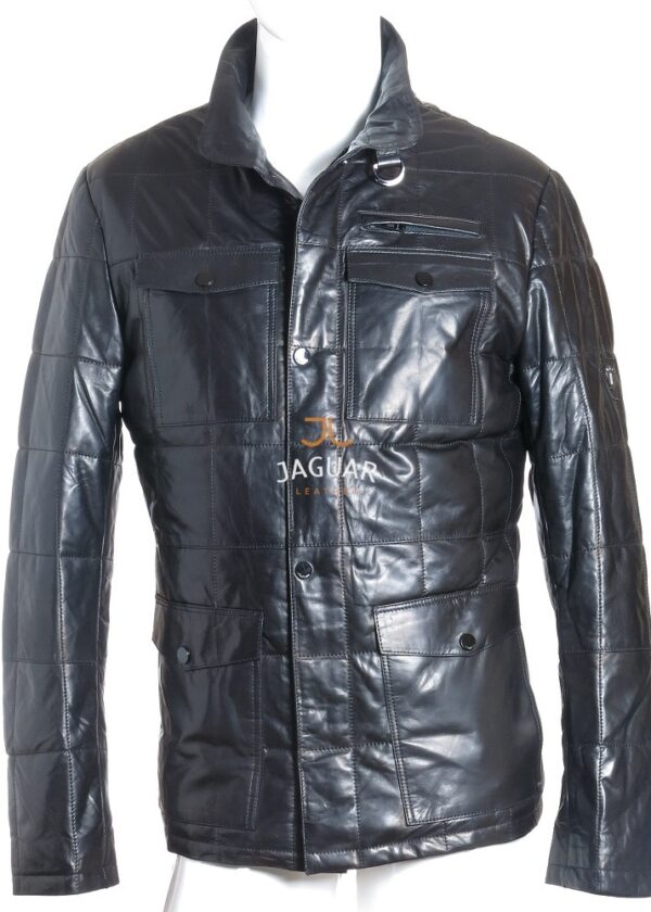 Мужская кожаная куртка длинная AM4212 black wet white