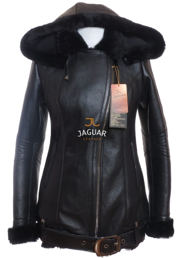 Женская дубленка короткая AMB0056 black silk