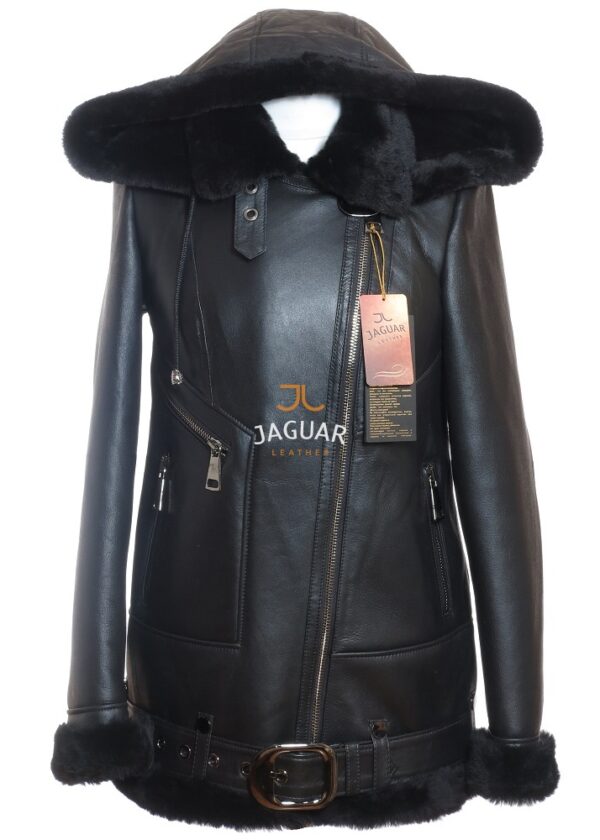 Женская дубленка короткая AMB1199 black silk