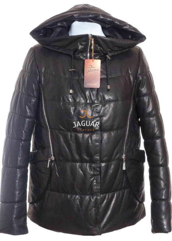 Женский кожаный пуховик AMB850 black party