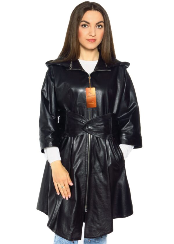 Женский кожаный плащ BEL2103 black apollo
