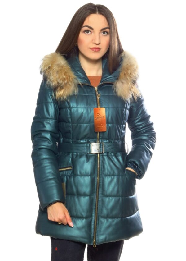 Женский кожаный пуховик FEM1473 green plonge