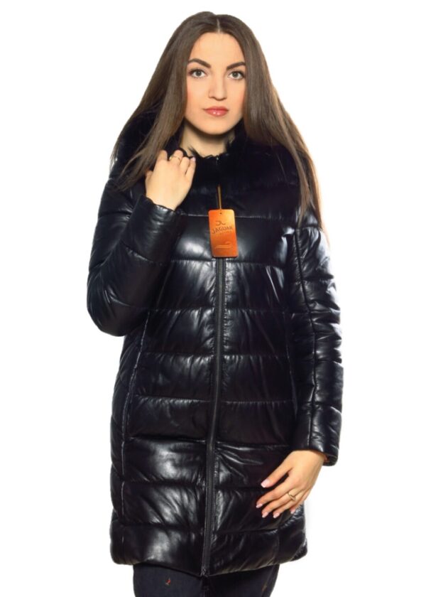 Женский кожаный пуховик FIZ521d black doris