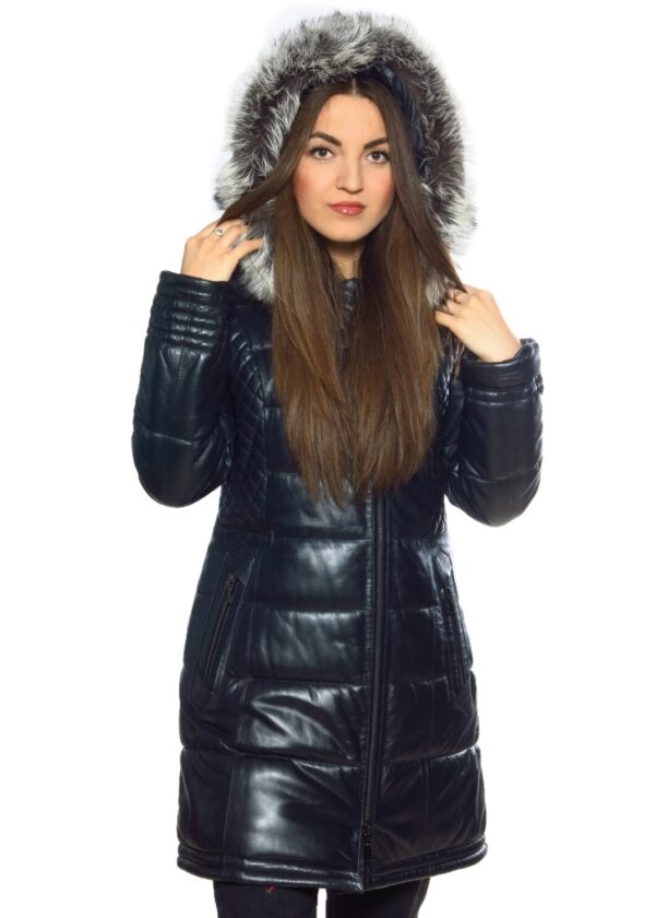 Женский кожаный пуховик GI623 blue arjantin